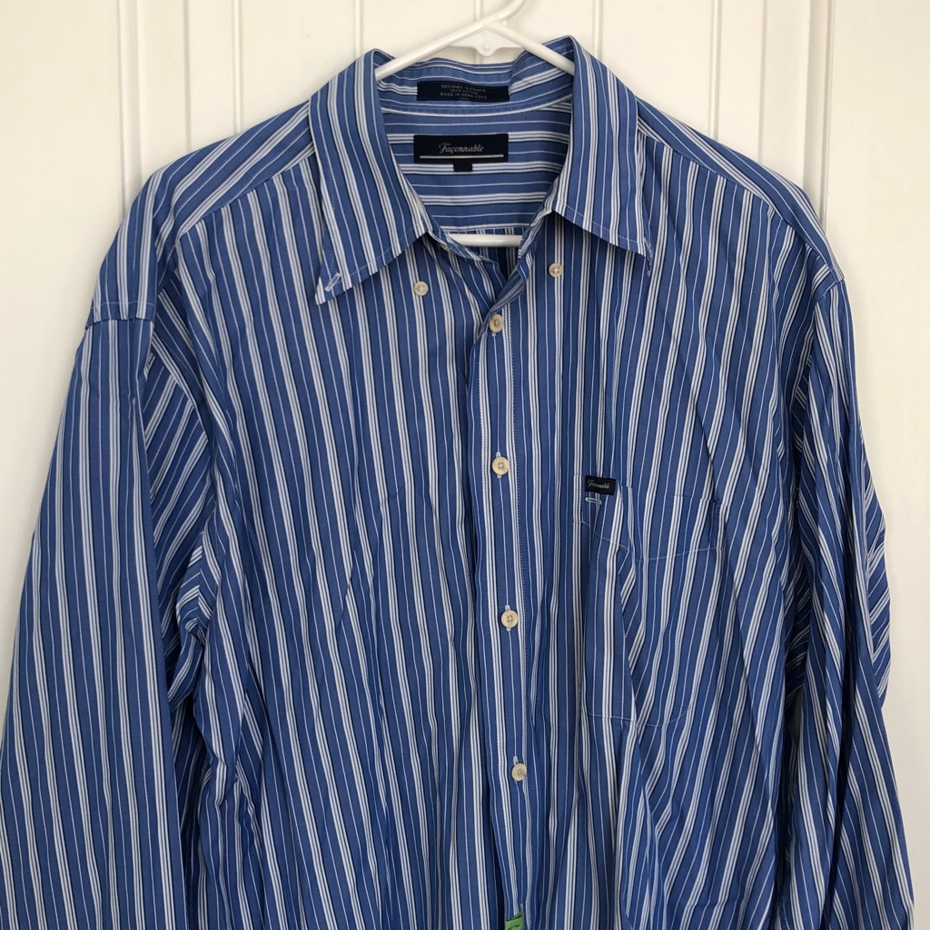 Faconnable Dress Shirt Men's Blue Striped Size L 100% Cotton